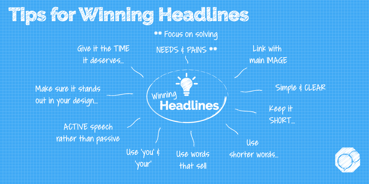 Image of spider chart of tips for winning headlines for your graphic design